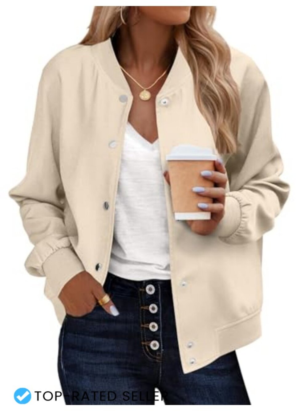 Zeagoo Women's Bomber Jacket Snap Button Varsity Casual with Pockets